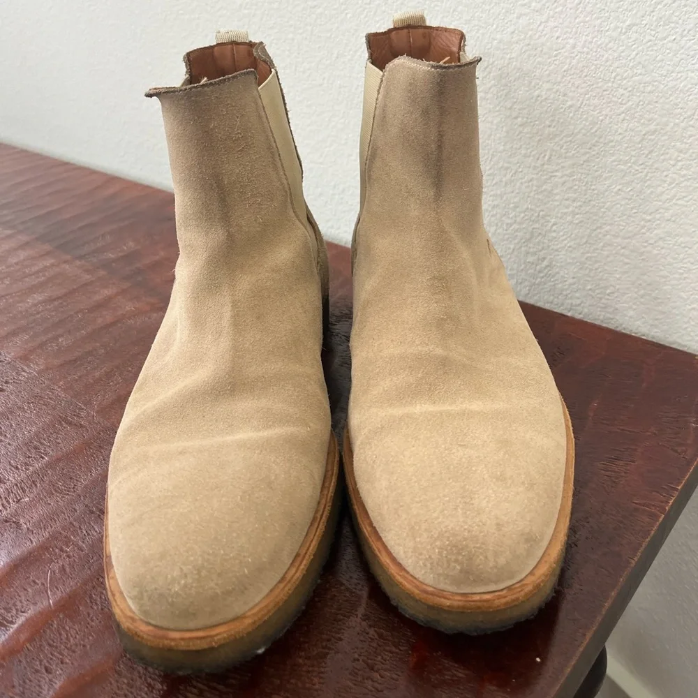 Oliver Cabell Chelsea men's tan academia preppy neutral pull on boots sz 41 (8)